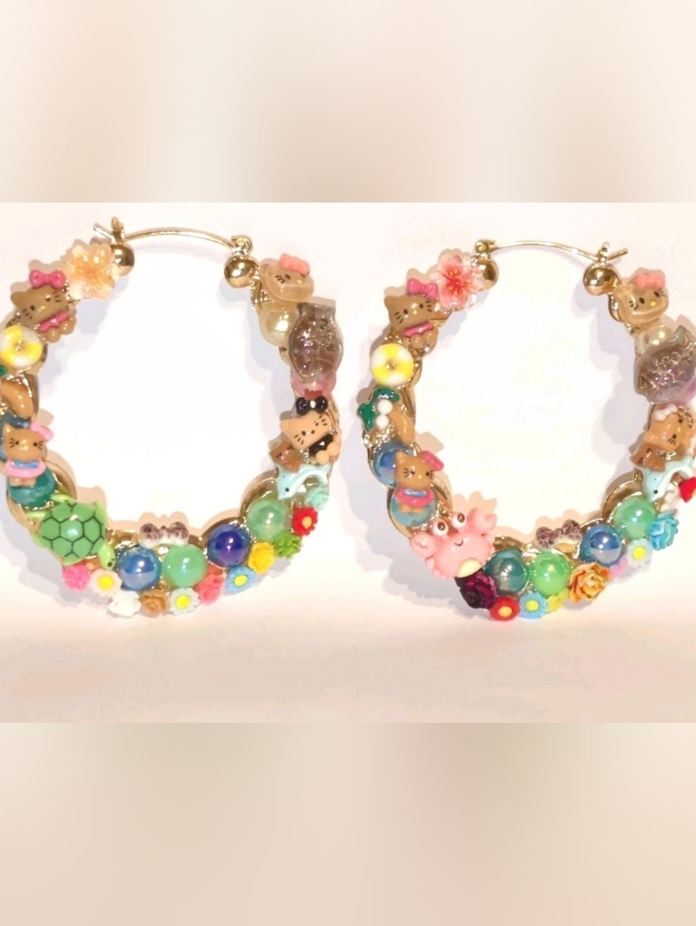 Kitty Under The Sea Hand Crafted Large Hoop Earring - Picture 9 of 17